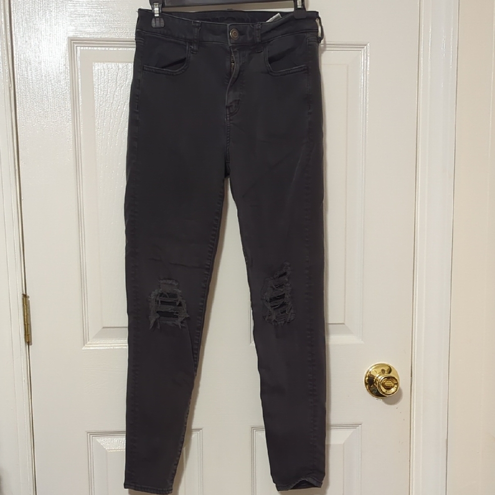 American Eagle Outfitters Black Distressed Skinny Jeans